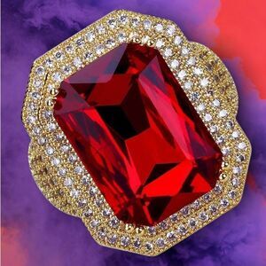 BEAUTIFUL 18KT YELLOW GOLD DIPPED RUBY & DIAMOND FASHION RING 6,7,8,9,11